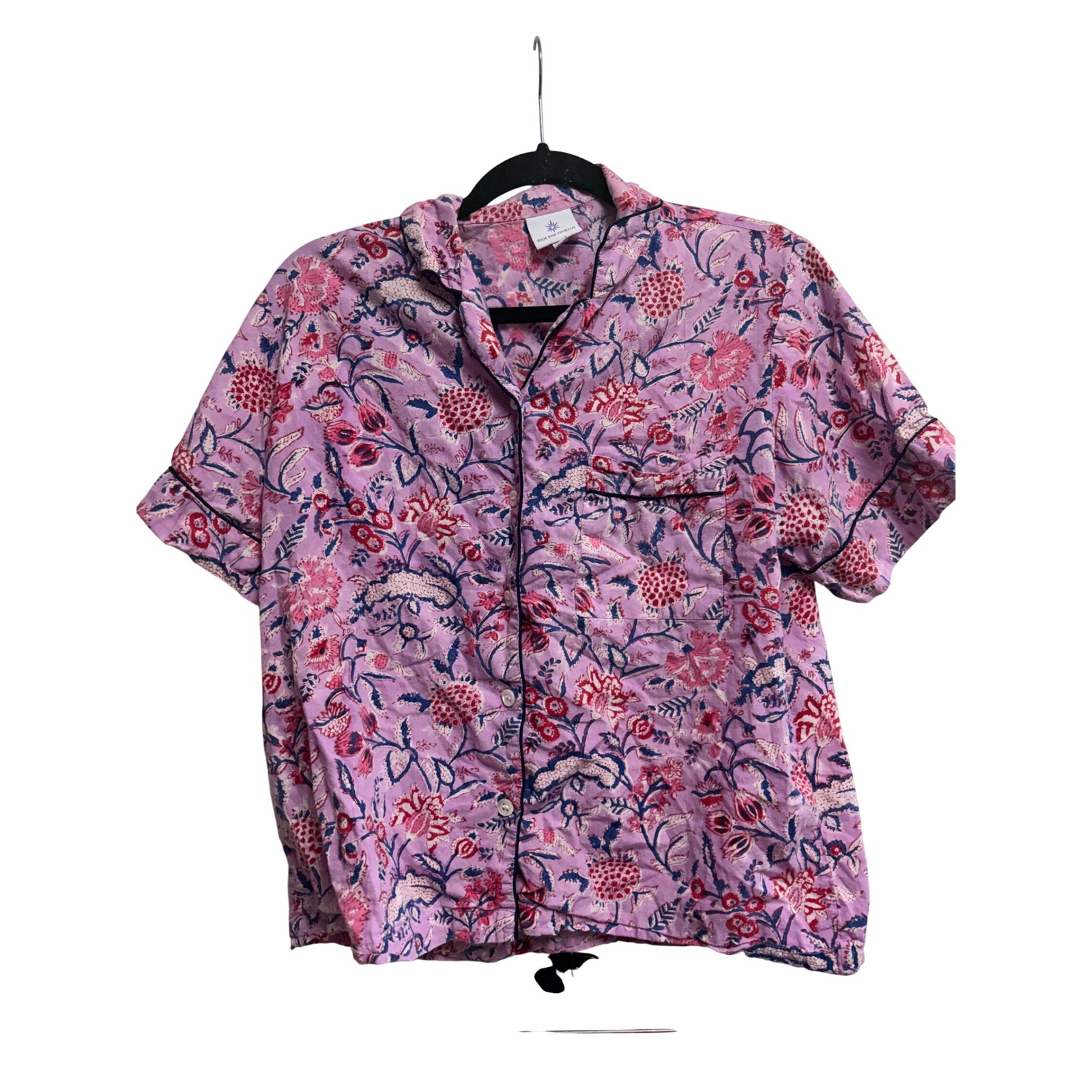 Pax Philomena Hand Block Print Floral Pink Cotton Pajama Set Shorts Large L — image 6 of 8